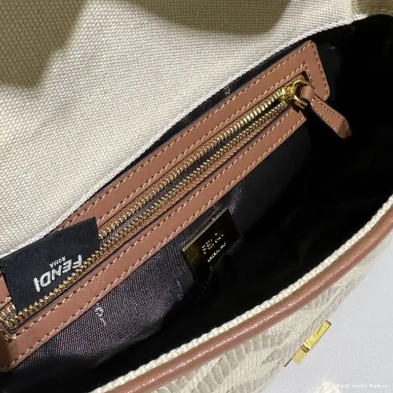 Cheap HOT Motif Medium Bag Baguette Canvas FF Beige Fendi In 0625